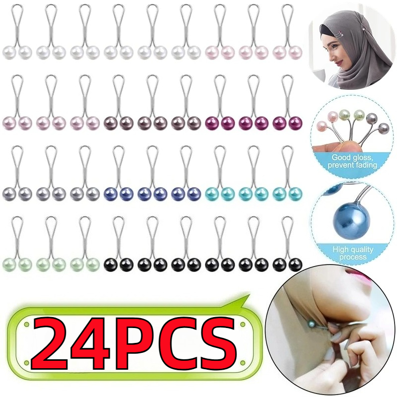 Embroidery Hijab - 6/12/24PCS Clipes de Pérolas para Lenços