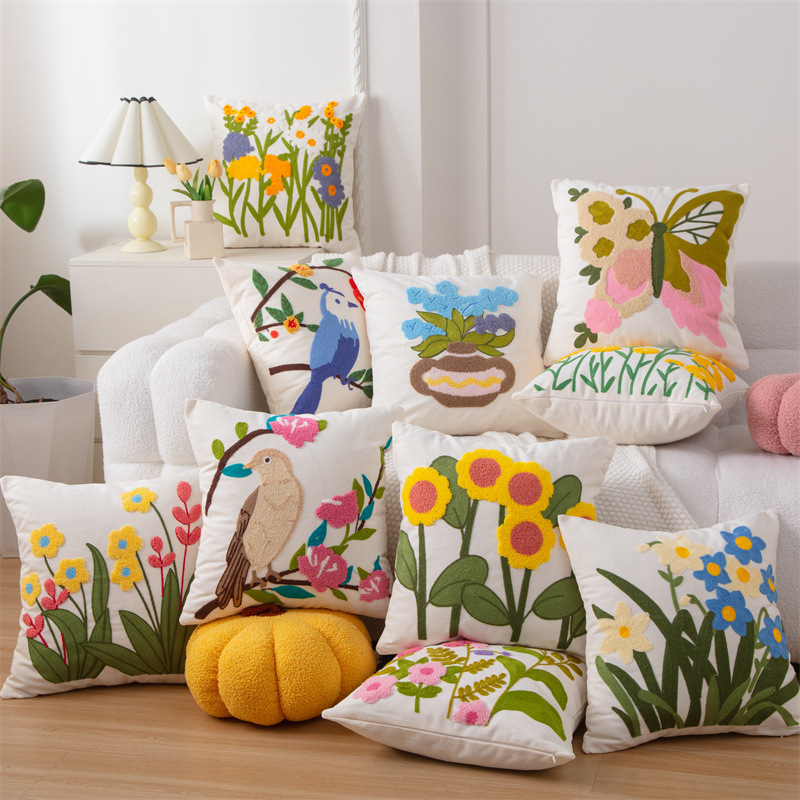 Embroidery Effect - Capa de almofada decorativa com efeito