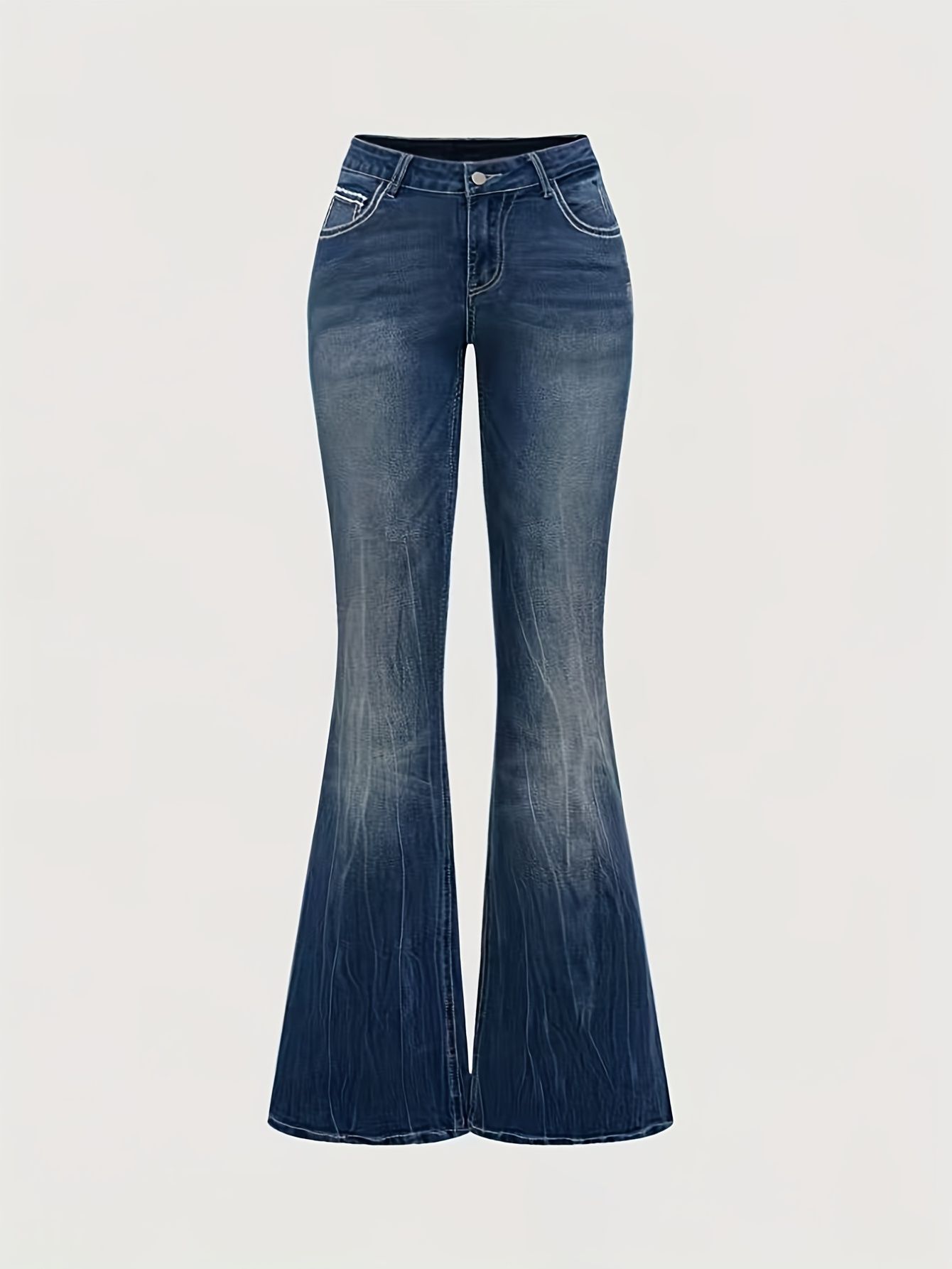 Embroidery Effect - Calça Jeans Flare Azul Bordada com