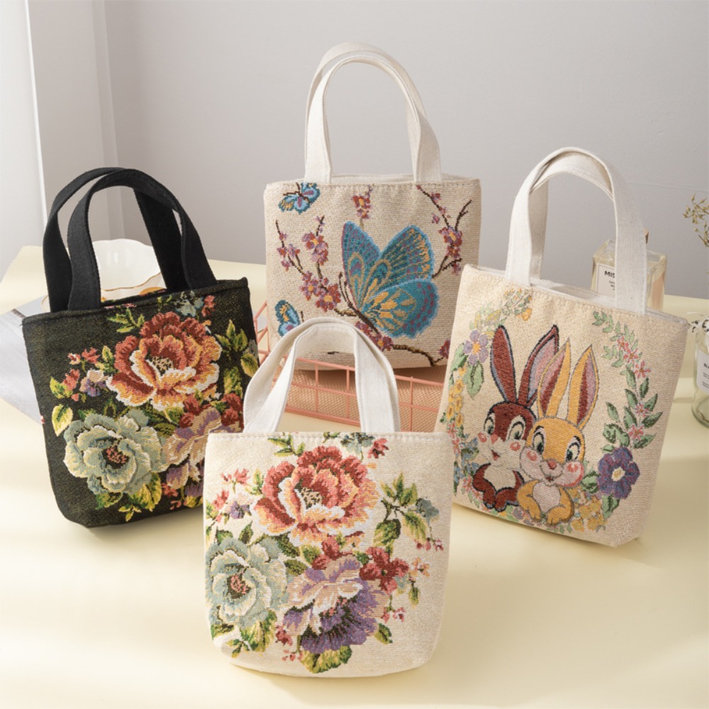 Embroidery Cat - Bolsa de lona bordada com flores