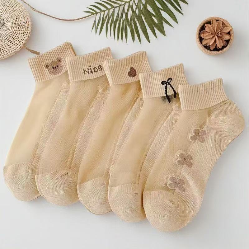Embroidery On Socks - Meias Sapatilha Femininas de Poliéster com