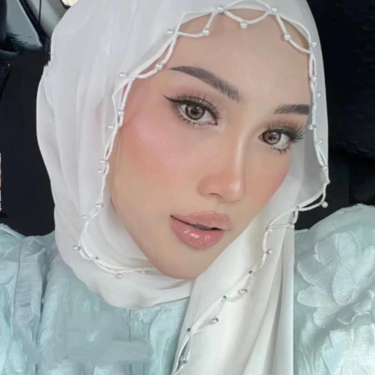 Embroidery Hijab - Lenço Hijab Liso de Chiffon Pérola,