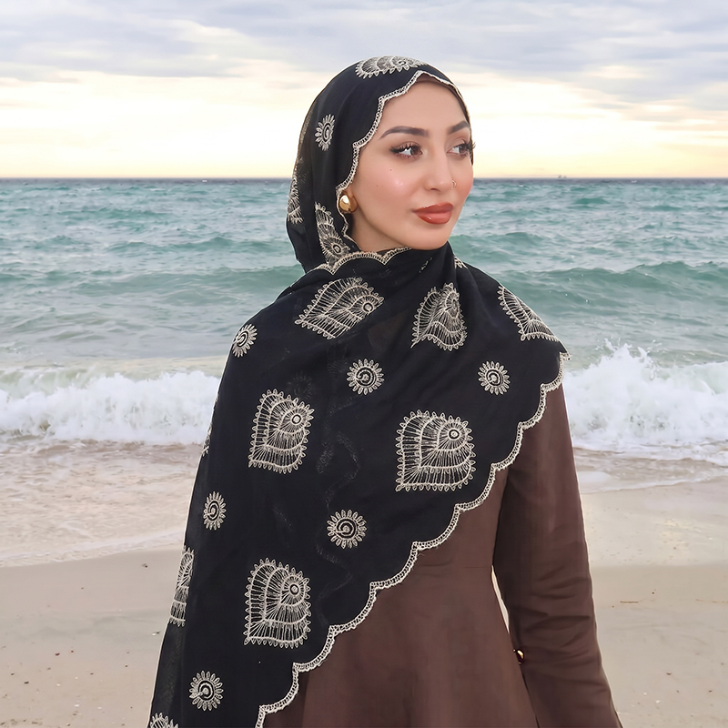 Embroidery Hijab - Lenço Muçulmano de Algodão e Linho