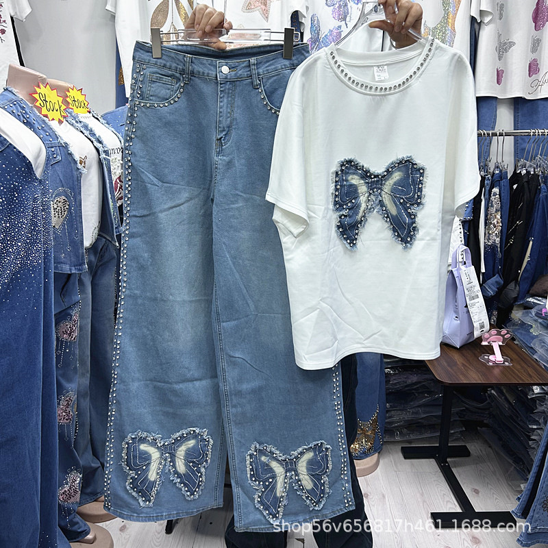 Embroidery Uniforms - Nova primavera verão solto feminino conjunto