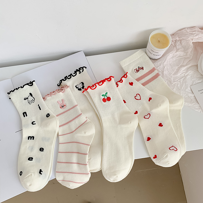 Embroidery On Socks - Meias Femininas de Algodão com Estampa