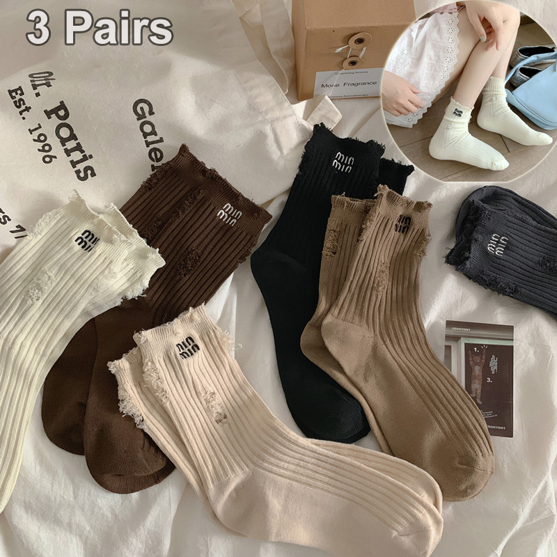Embroidery On Socks - 3 Pares de Meias de Marca