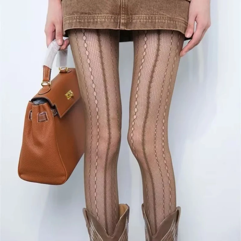 Embroidery On Socks - Retro marrom renda oco malha rede