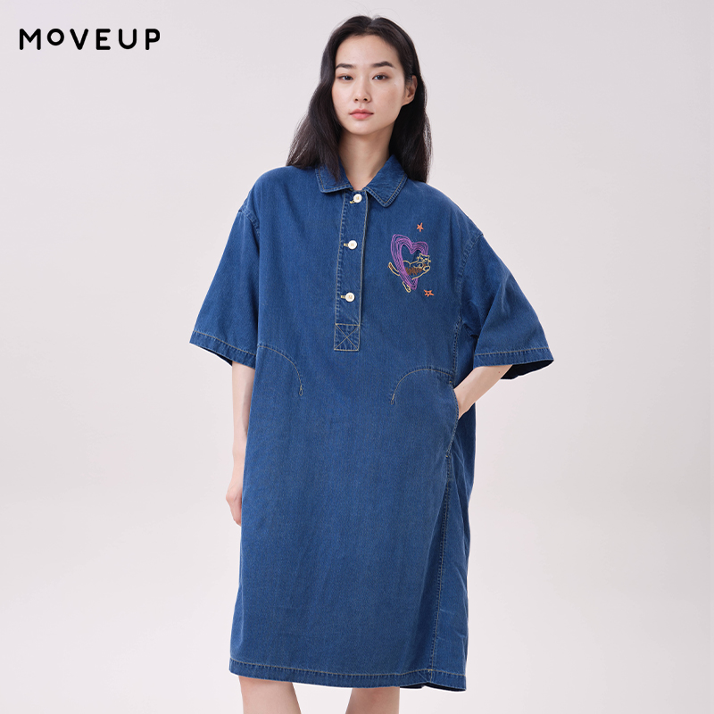 Vestido de Denim Lyocell MOVEU - Embroidery Cat avaliação e preço