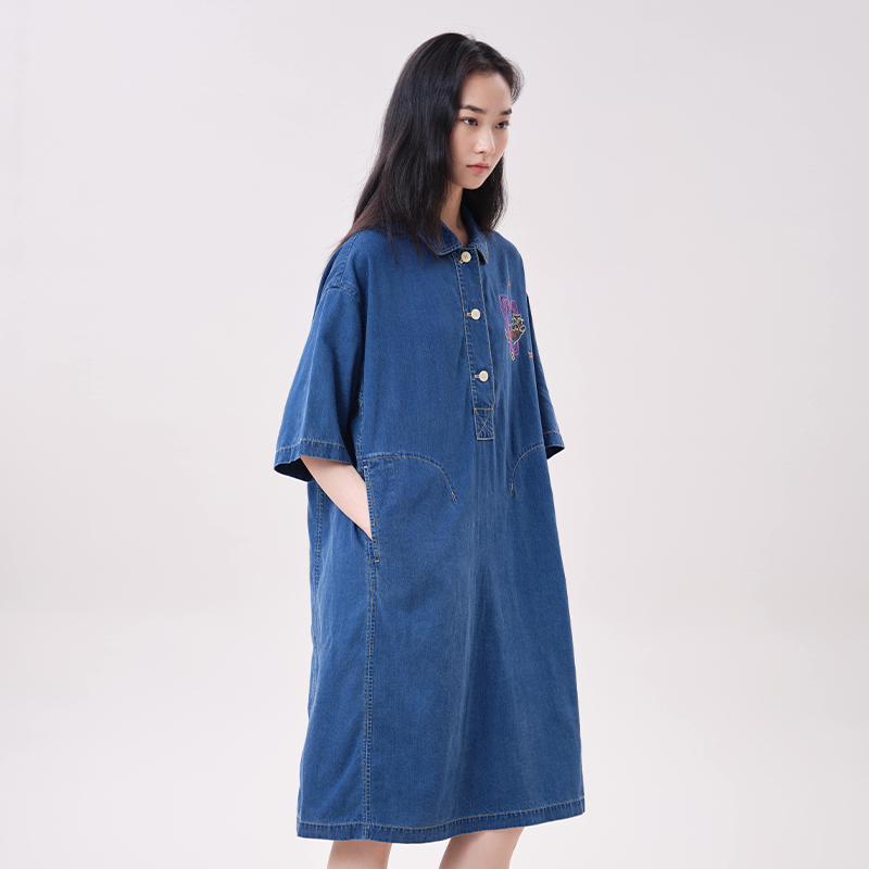 Vestido de Denim Lyocell MOVEU - Embroidery Cat avaliação e preço