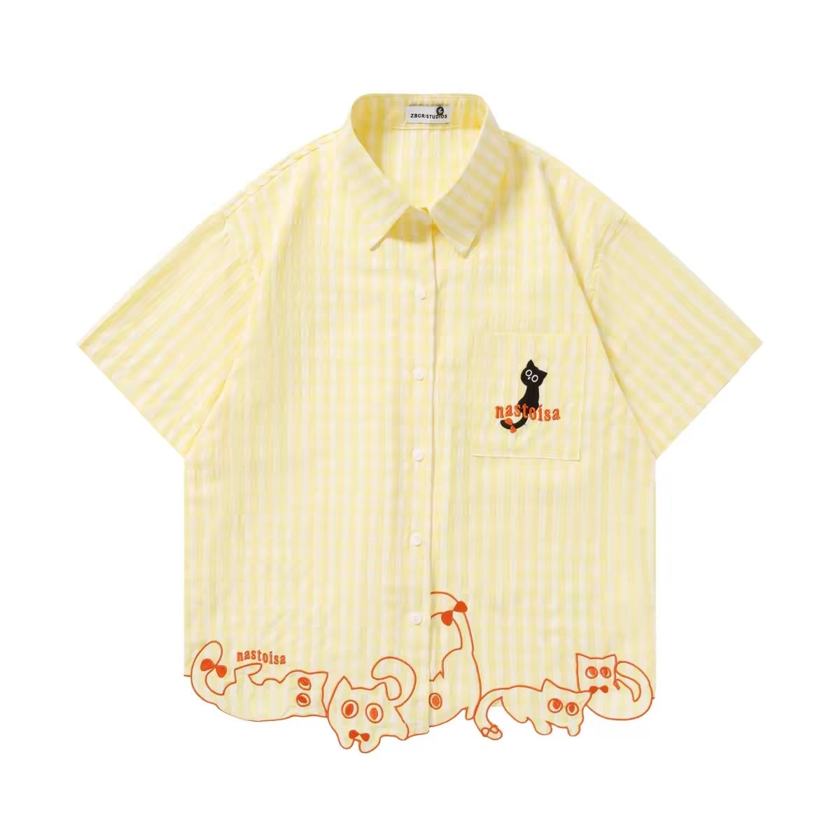 Camisa Rosa Listrada com Botõe - Embroidery Cat avaliação e preço