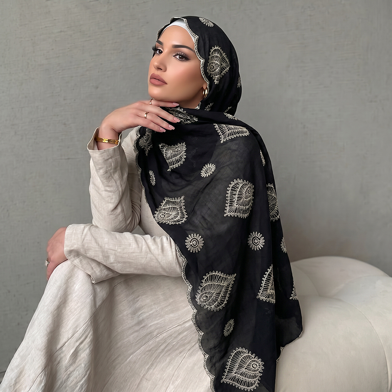Lenço Muçulmano de Algodão e L - Embroidery Hijab avaliação e preço