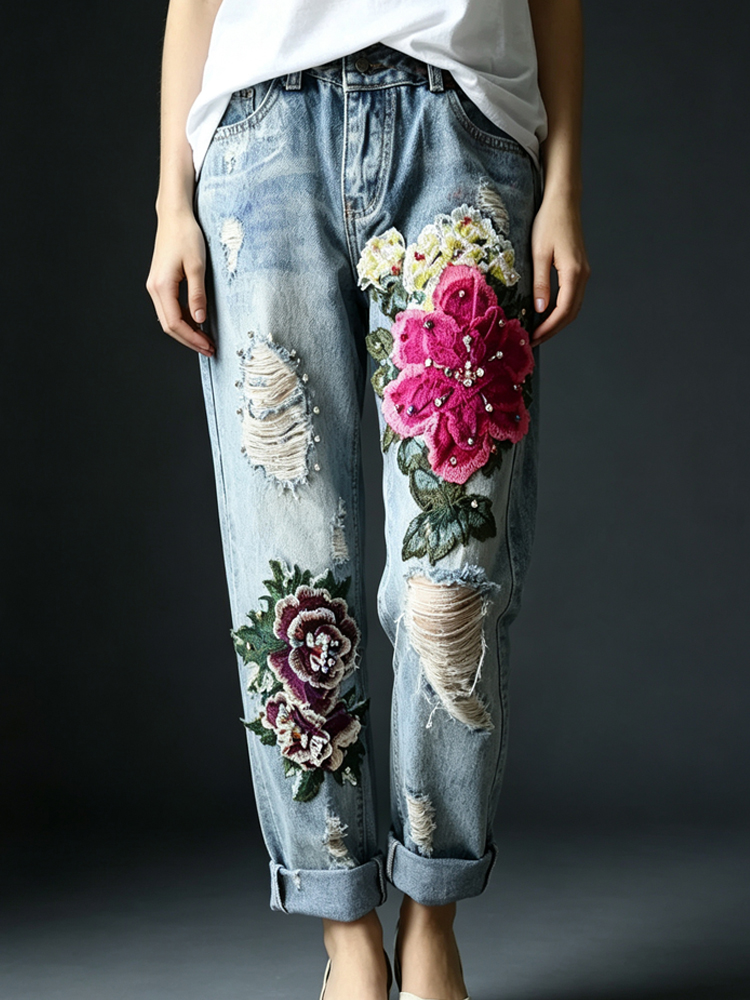 Calças Jeans Vintage Femininas - Embroidery Effect avaliação e preço