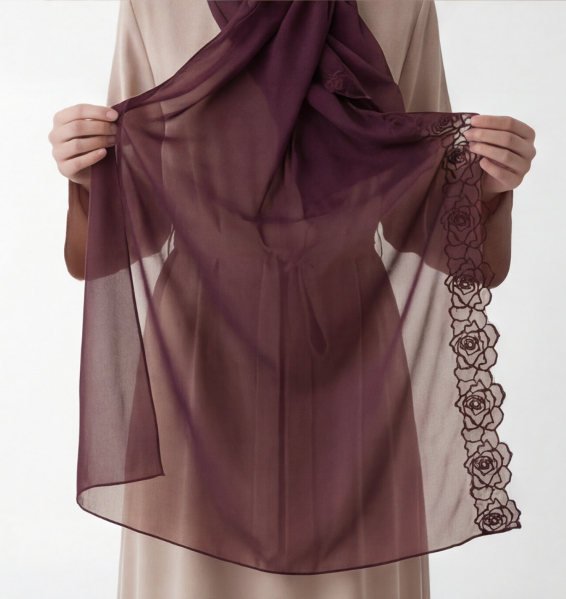 Lenços Hijab de Chiffon Roxo p - Embroidery Hijab avaliação e preço