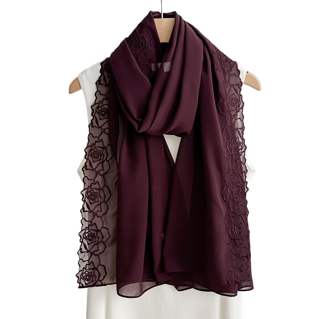 Lenços Hijab de Chiffon Roxo p - Embroidery Hijab avaliação e preço